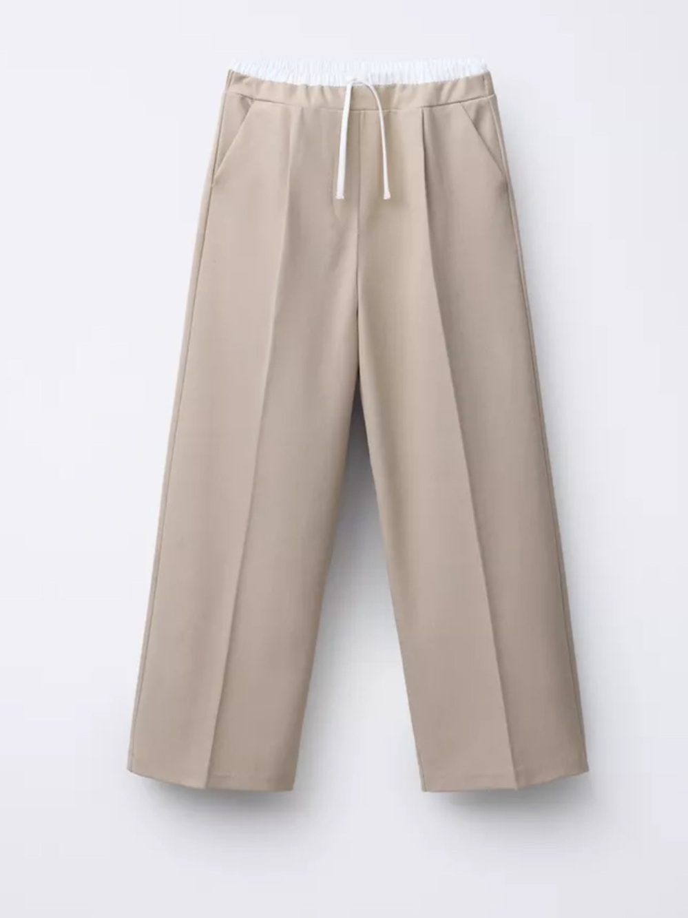 Zara Wide-Leg Double Waistband Pants in Beige Size Small